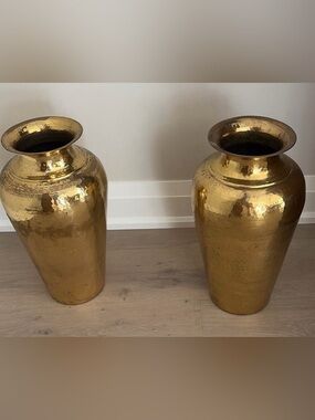 Pair of Gold Brass Floor Vases